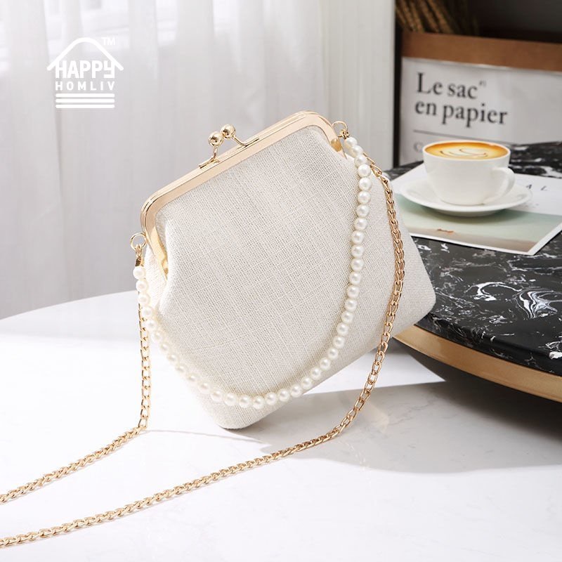 Túi đeo chéo HAPPY HOMLIV dây ngọc trai nhân tạo thời trang kỳ nghỉ tiệc/ văn phòng cho nữ