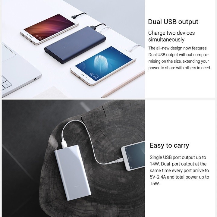 Sạc Dự Phòng Xiaomi Gen 2 Version 2018 10000 mAh 2 Cổng USB