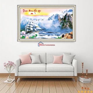 Tranh đính đá DF525 LG1392 (80cm x 50cm), tranh thêu thuận buồm xuôi gió 223113 (87cm x 55cm)