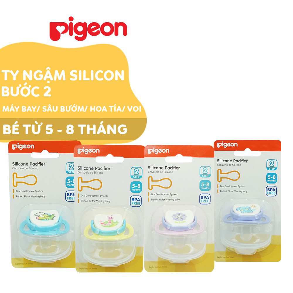 Ty ngậm Pigeon cho bé bỏ bú với nhiều giai đoạn cho bạn lựa chon, Ty giả với bước 1 ( 0- 5mth), bước 2 ( 5-8 mth)