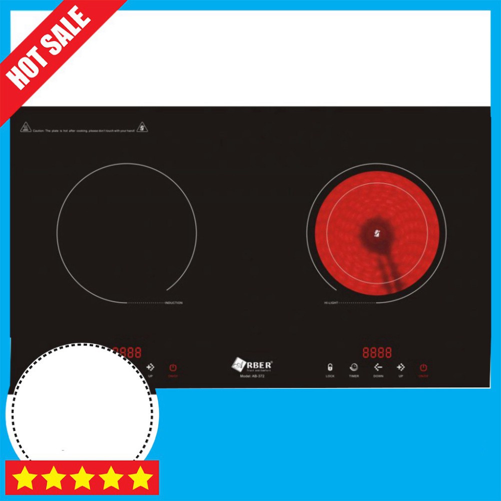 Bếp Điện Từ Arber AB-372 - Bếp Đôi 1 Từ 1 Hồng Ngoại, Kích Thước 420x715mm, Màu Đen