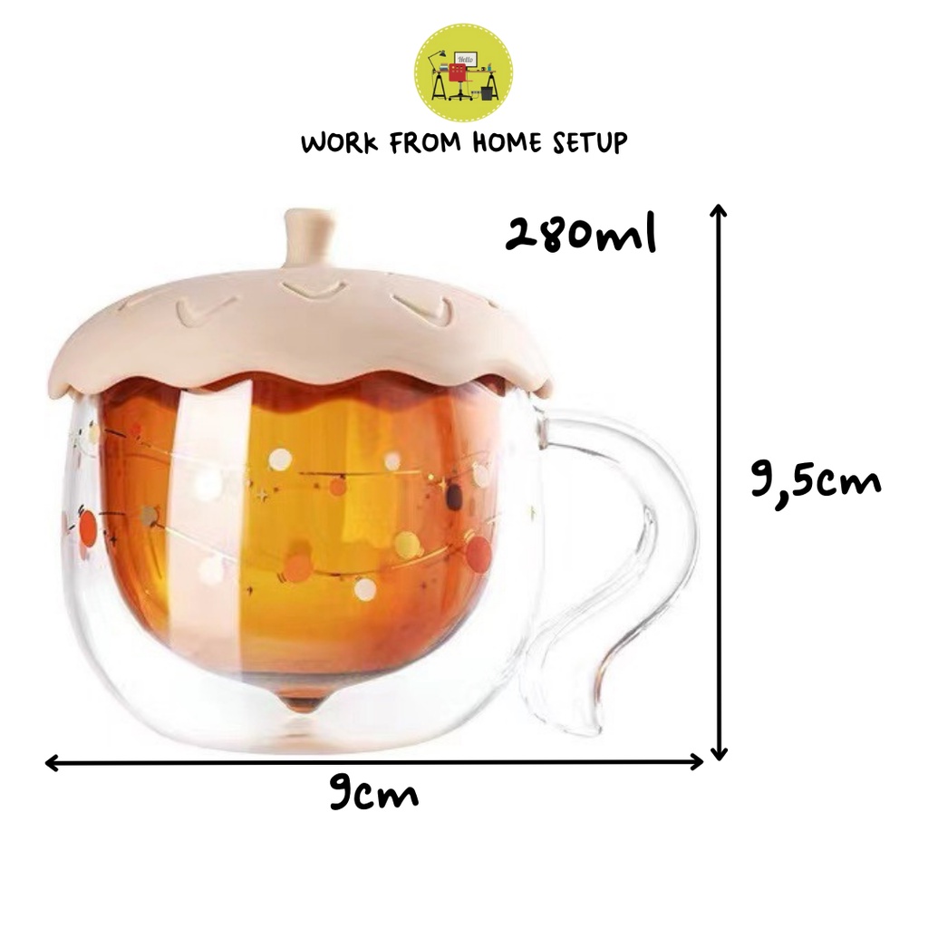 Cốc 2 Lớp Thủy Tinh Quả Sồi Giữ Nhiệt Lâu - Cốc Quả Sồi Cách Nhiệt Dày Dặn Cao Cấp