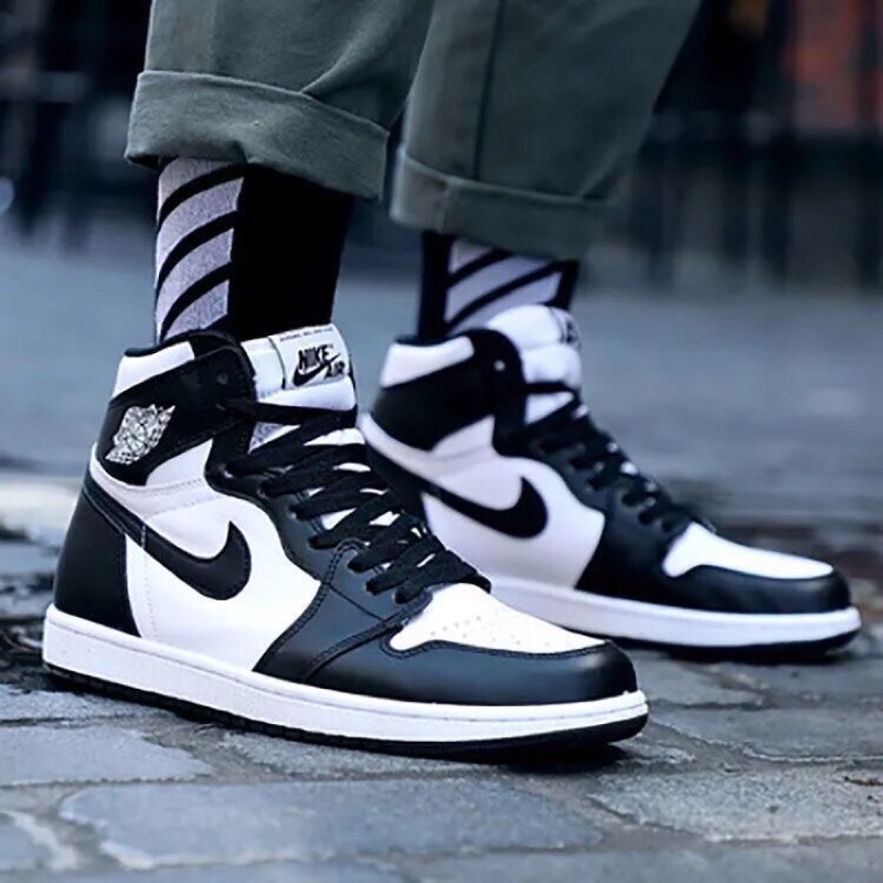 Giày thể thao JORDAN 1 PANDA đen trắng cổ cao Hot trend, Giày sneaker JD1 đen trắng cao cổ dùng đi học,tập gym,chạy bộ