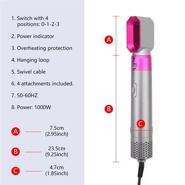 Bộ máy sấy và tạo kiểu tóc tự động uốn, duỗi, làm phồng kiêm lược điện đa chức năng 5in1