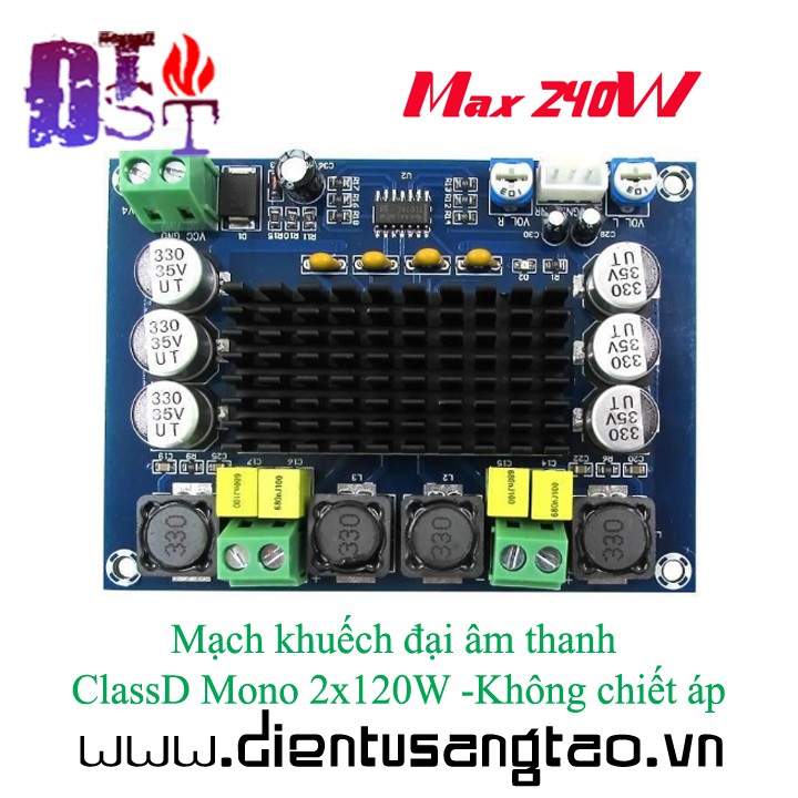 Mạch khuếch đại âm thanh ClassD Mono 2x120W - Không chiết áp