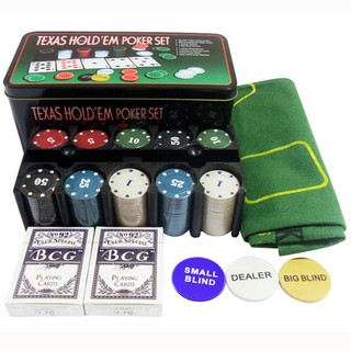 Bộ 200 phỉnh poker hộp sắt kèm khay đựng