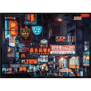 tranh dán quán trà sữa Hồng Kông 3D dán tường in Vải Lụa