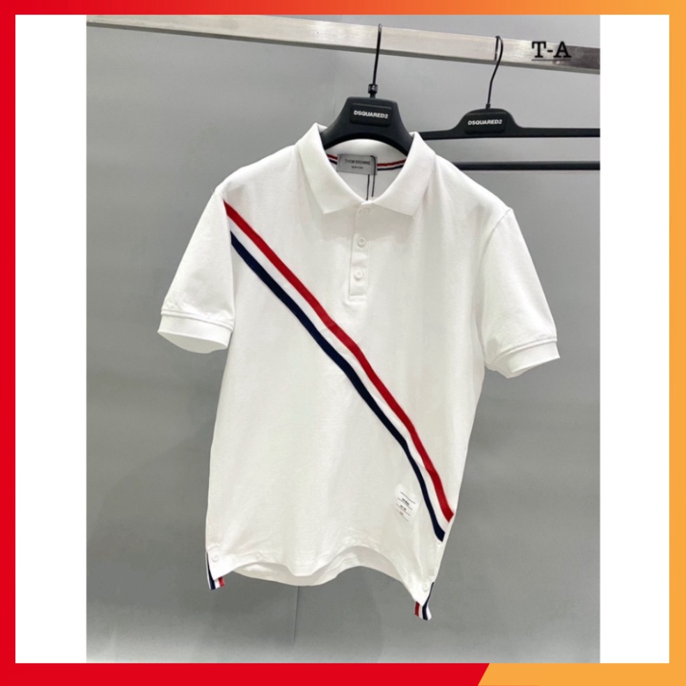 Áo Polo Unisex sọc chéo xanh đỏ,cotton cổ bẹ cộc tay thời thượng cực sịn sò