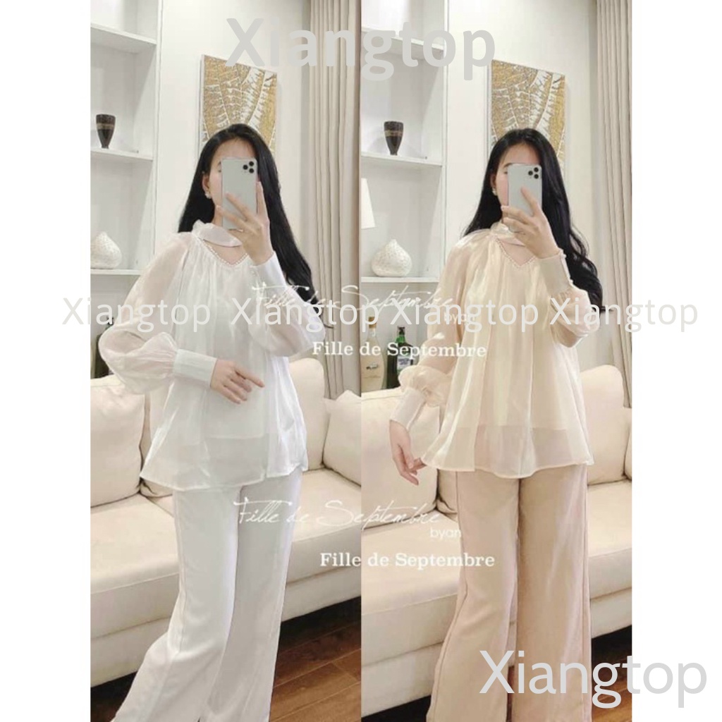 Áo babydoll tay bồng tiểu thư dấu quần kaca