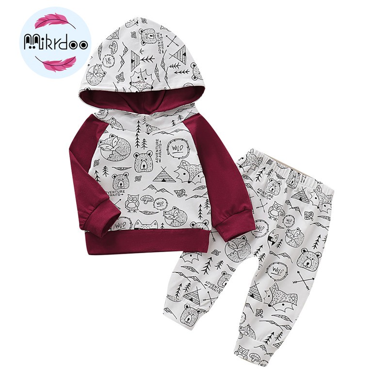 Set áo hoodie và quần dài Mikrdoo in họa tiết hoạt hình dễ thương cho trẻ