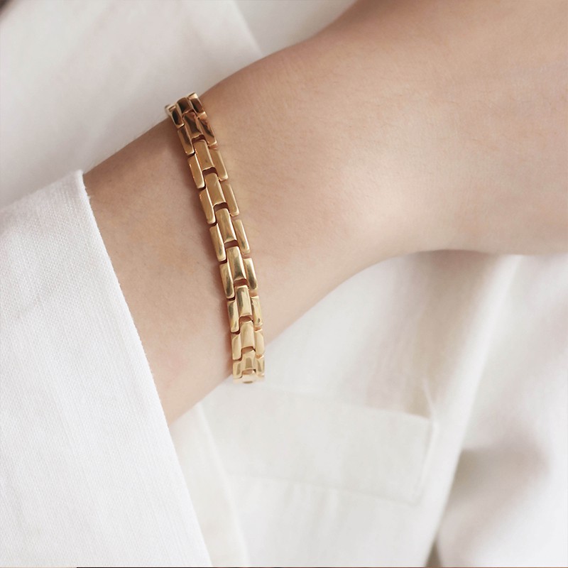 Vòng tay titan unisex dạng dây đồng hồ chữ nhật không gỉ UB200307