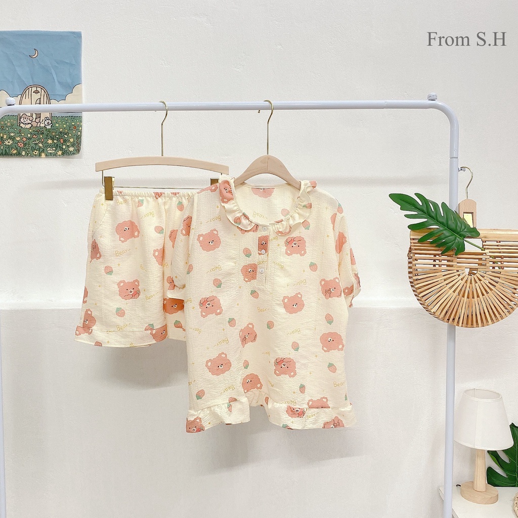 BỘ ĐỒ NGỦ MẶC NHÀ XỐP CỘC TAY HỌA TIẾT HOT ĐẸP 2021 | BigBuy360 - bigbuy360.vn