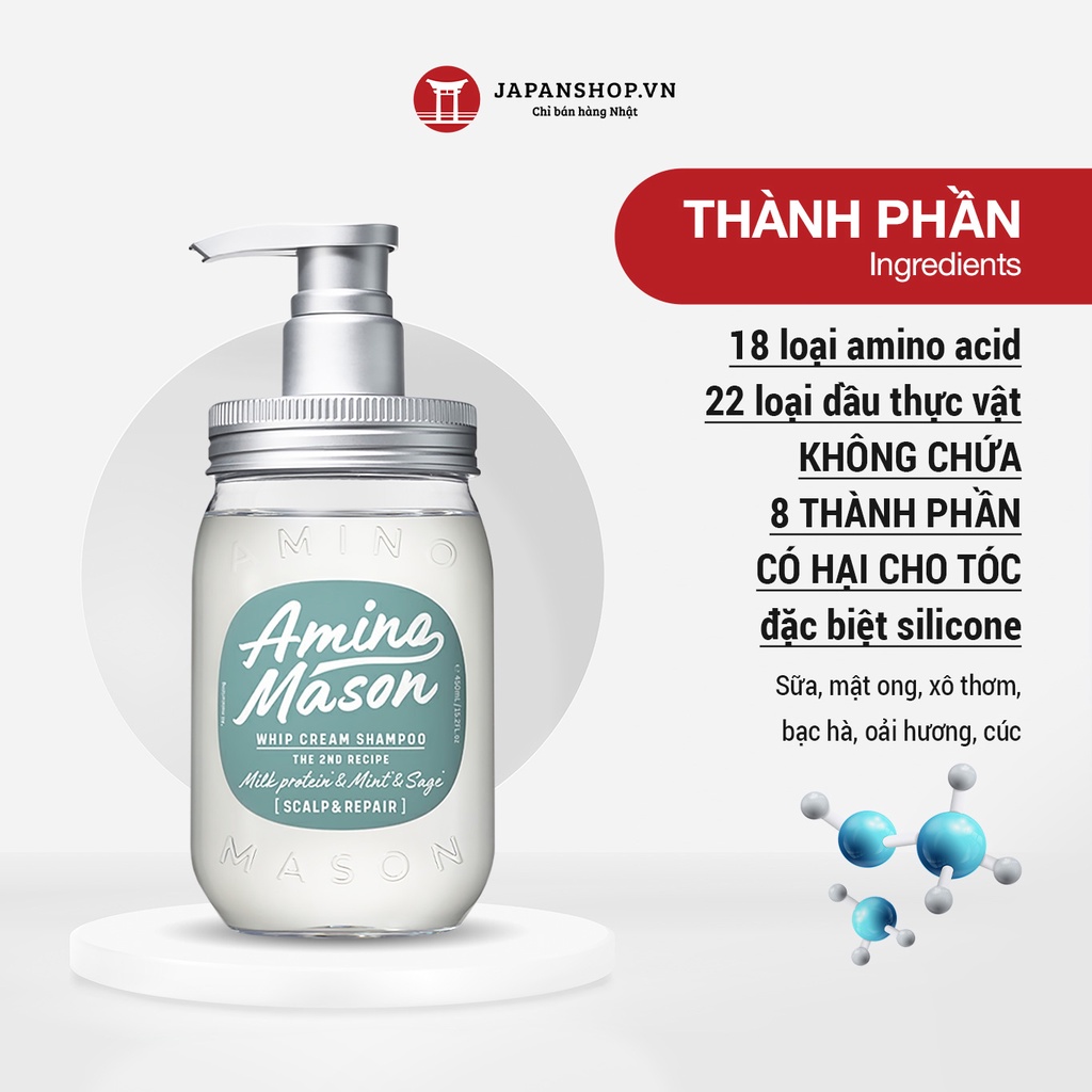 Bộ sản phẩm chăm sóc tóc thiên nhiên Amino Mason 2nd Scalp & Repair dành cho tóc hư tổn made in Japan