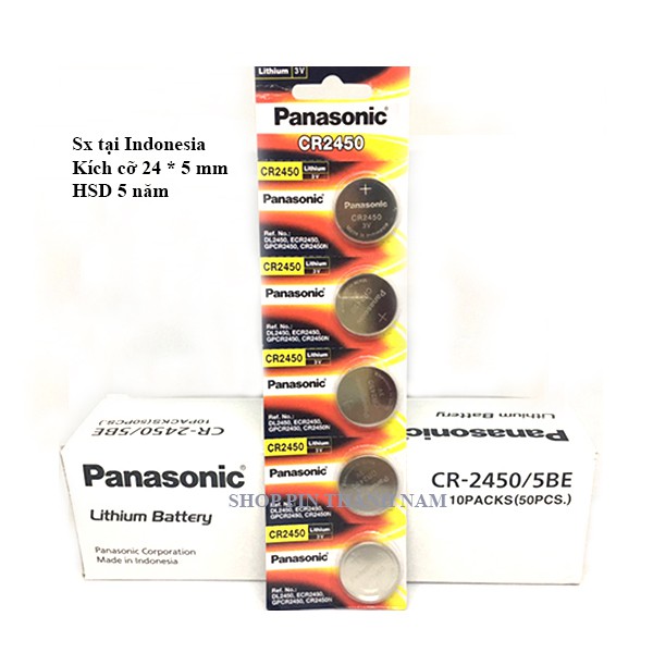 Pin CR2450 Panasonic lithium 3V vỉ 5 viên chính hãng