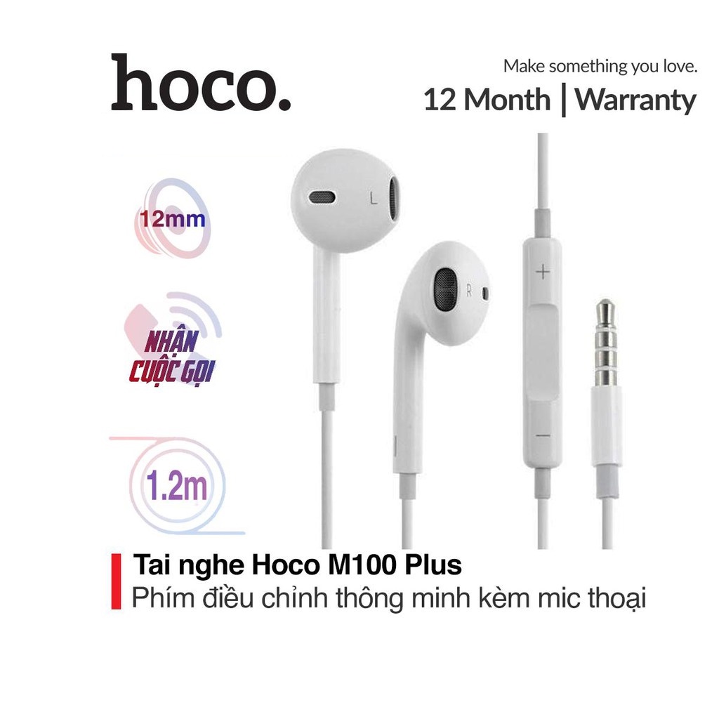 ⚡Chính Hãng⚡TAI NGHE ÂM THANH HAY HOCO M55/M100 Plus NHÉT TAI DÂY CÓ MIC JACK 3.5mm cho Điện Thoại IPhone Android