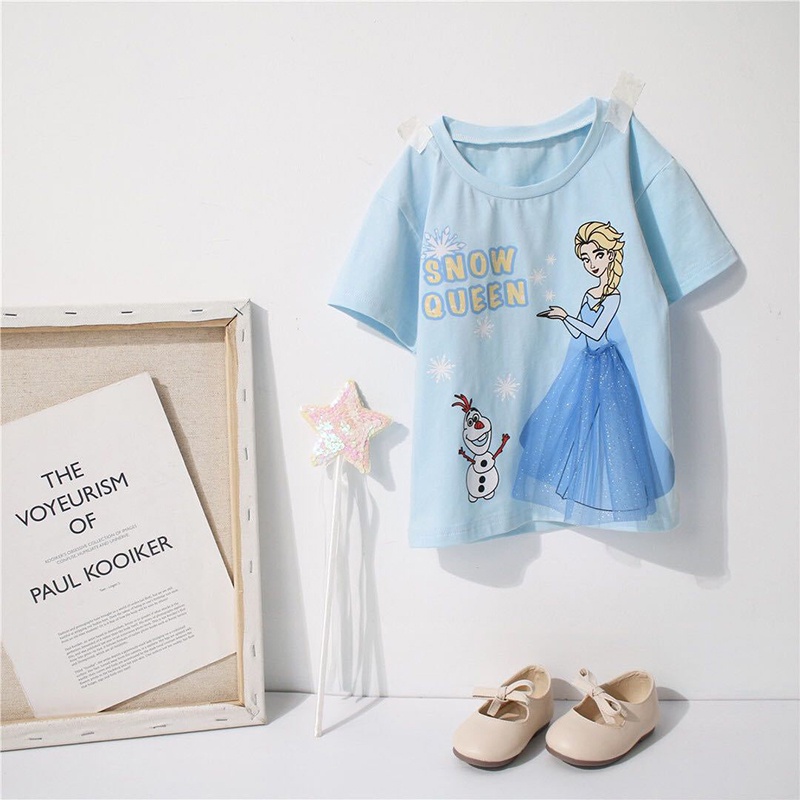 Áo Thun Cotton Ngắn Tay Họa Tiết Hoạt Hình Xinh Xắn Dành Cho Bé Gái