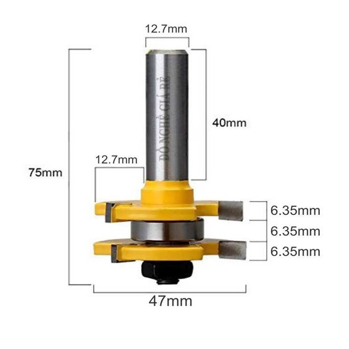 Bộ 2 mũi phay ghép ván sàn chữ T - Mũi soi ghép ván gỗ mộng dày 13/19mm