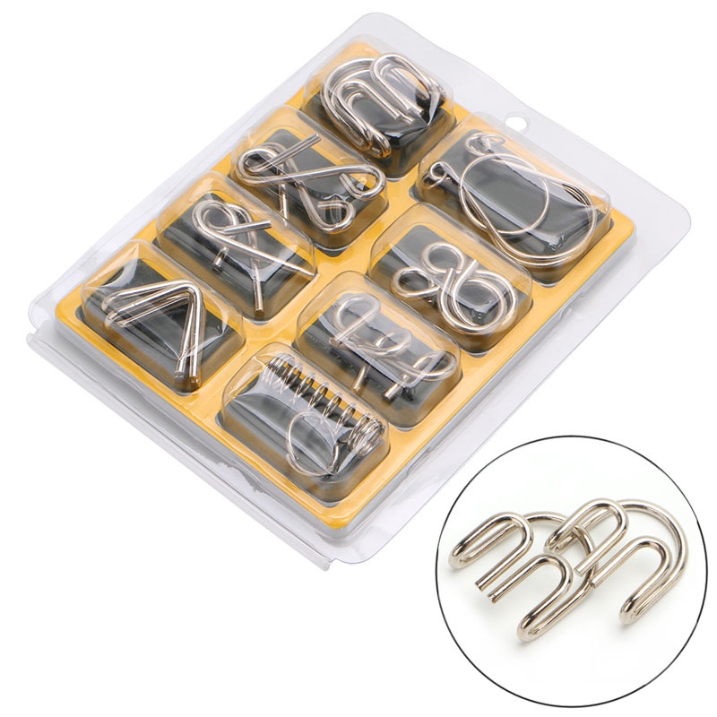 INN 8Pcs/set Metal Wire Puzzle Game IQ Mind Test Brain Teaser Toys for Kids Adults