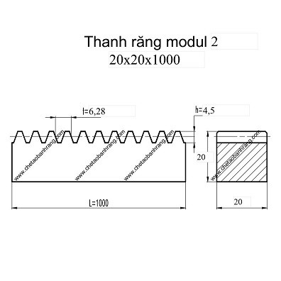 THANH RĂNG M2- 20x20x1000 bước t=6,1