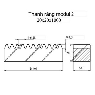 THANH RĂNG M2- 20x20x1000 bước t=6,1