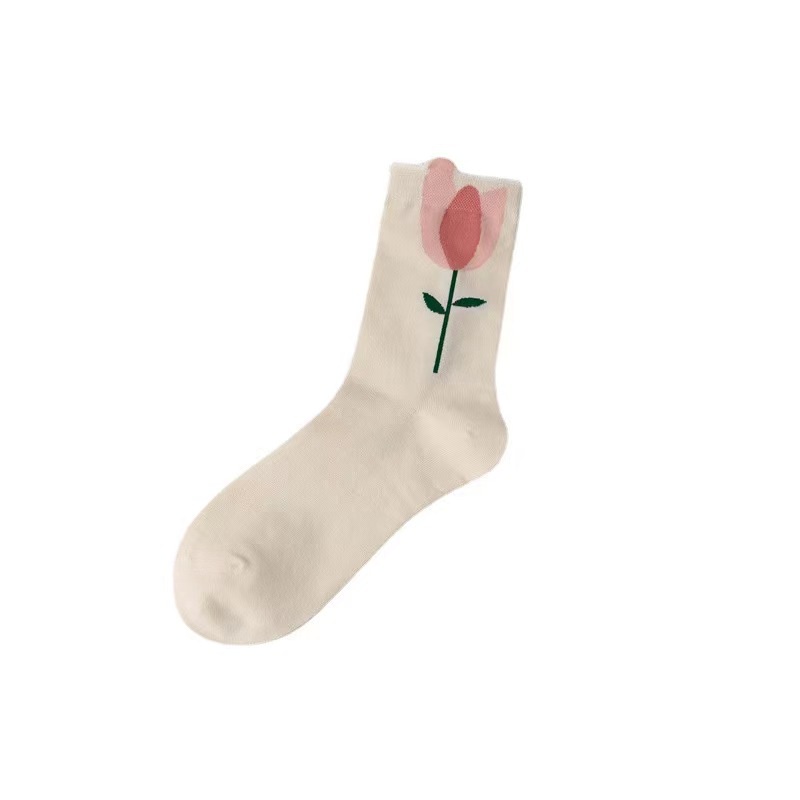 Vớ Cổ Vừa Họa Tiết Hoa Tulip Dễ Phối Đồ Thời Trang Xuân Hè Cho Nữ