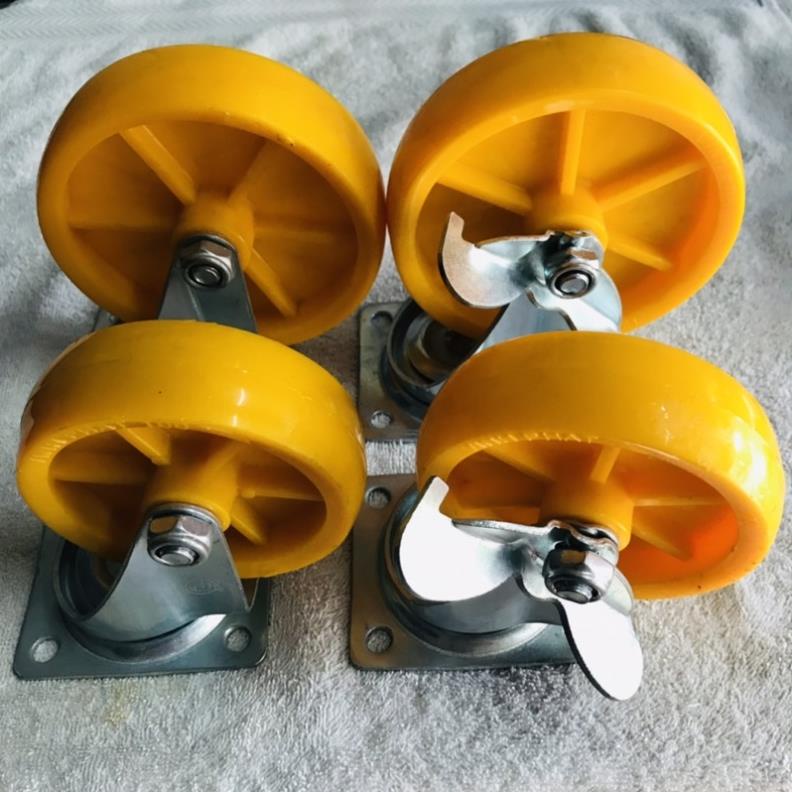 Bộ 4 bánh xe đẩy nhựa vàng nghệ loại 1, xoay 360 độ, không khóa, 4cm, 5cm, 6cm, 8cm, 10cm . Hakhanhelec
