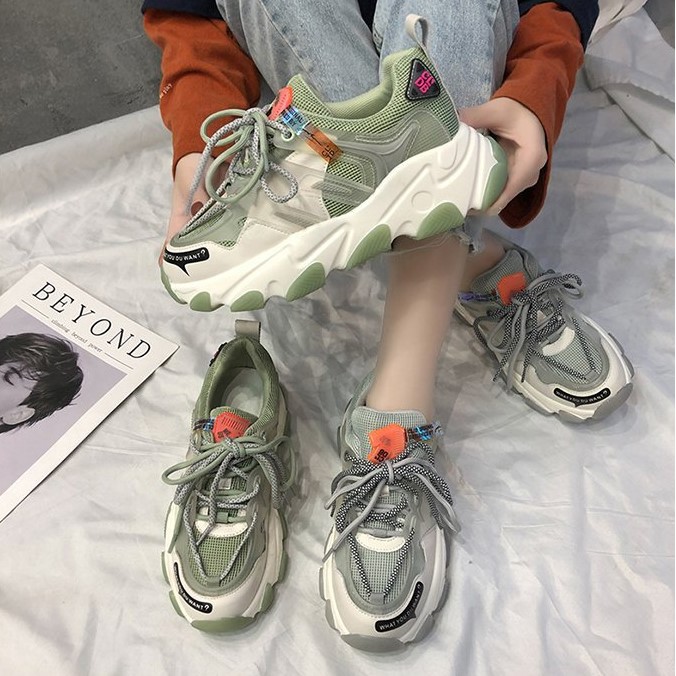 Giày thể thao nữ ULzzang 2 dây buộc kiểu đế cao hình sóng mẫu mới 2020 Reply1994