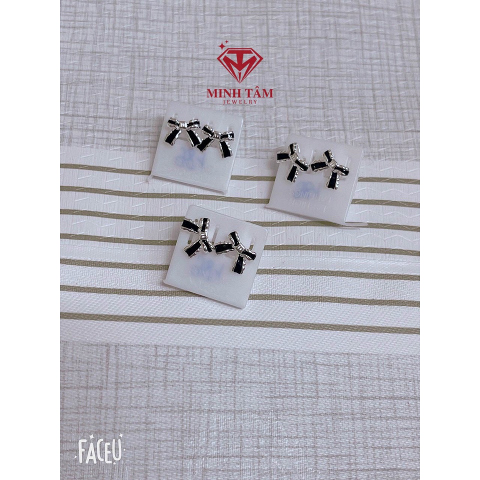 Bông tai bạc nữ hình nơ bạc ta, khuyên tai nơ chất liệu bạc ta Minh Tâm Jewelry