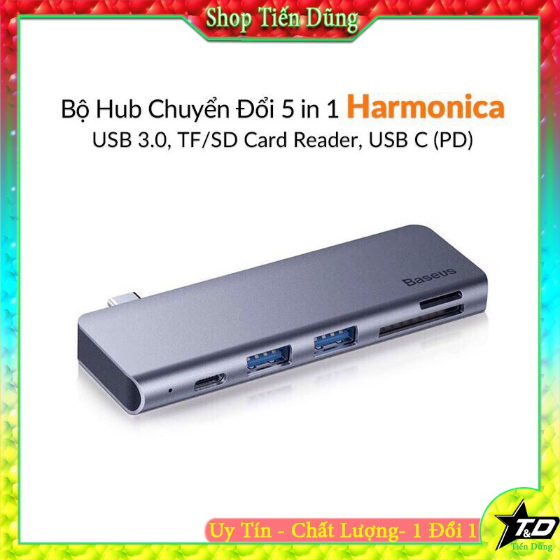 Bộ Hub chuyển đổi 5 in 1 Baseus Harmonica Type C to USB 3.0, TF/SD Card Reader, Type C PD Adapter cho Macbook Pro