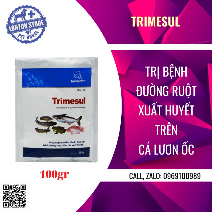 [GÓI LẺ] VEMEDIM Trimesul dùng cho nhiễm khuẩn ở cá lươn ốc ếch gói 100g - Lonton store