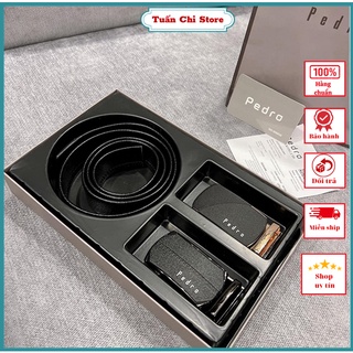 ⚡FULLBOX+ TÚI⚡  Combo thắt lưng da nam Pedroo sang trọng và lịch sự - Thắt lưng nam 2 mặt đá hàng đẹp quà tặng cao cấp