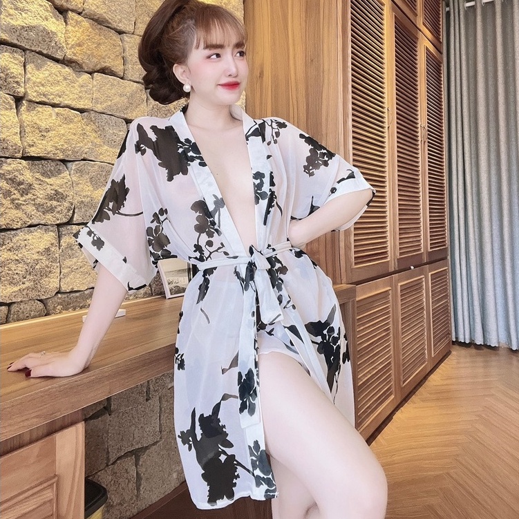 Choàng Ngủ Voan SOJUN Đồ Ngủ Sexy , set choàng voan kèm quần