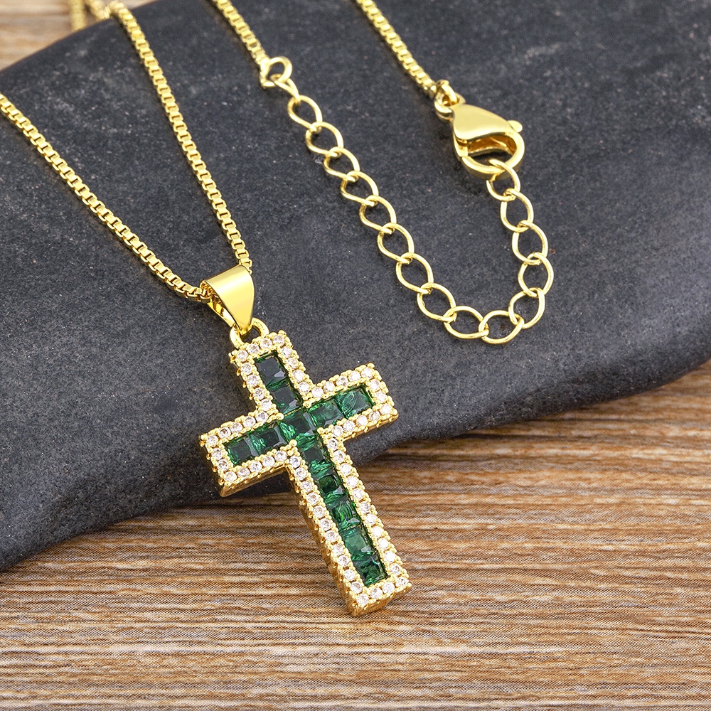 Vòng cổ Mặt Chữ Thập Đính Đá Zircon Nhiều Màu Thời Trang Cho Nữ