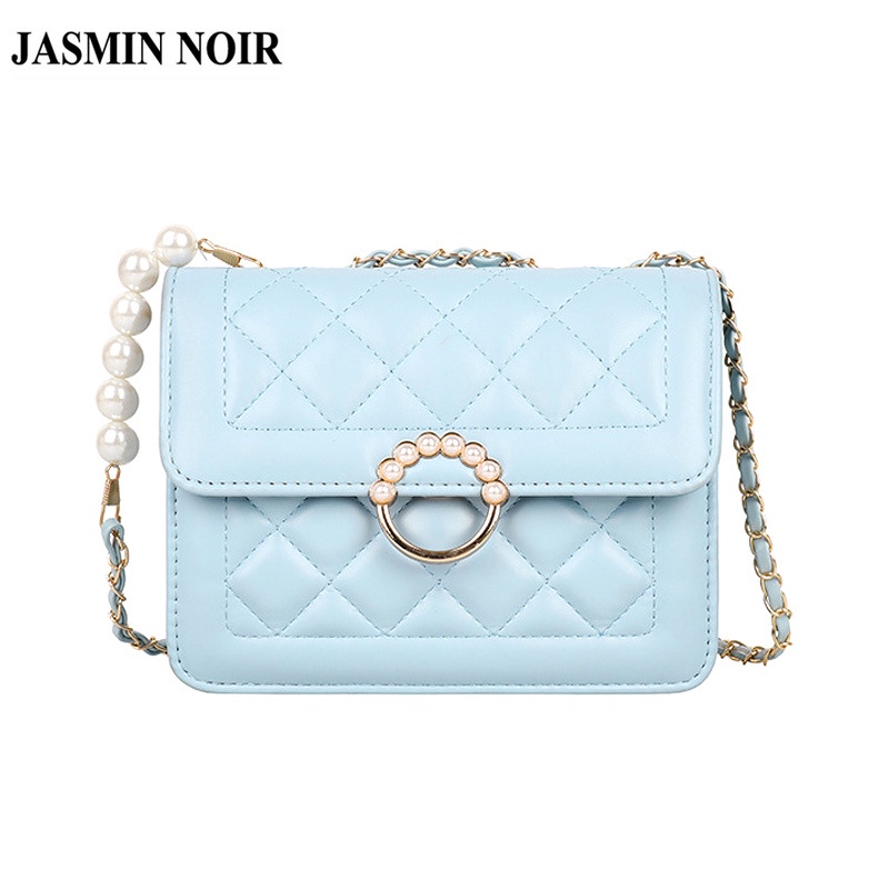 Túi JASMIN NOIR đeo chéo họa tiết caro phối dây xích thời trang cho nữ