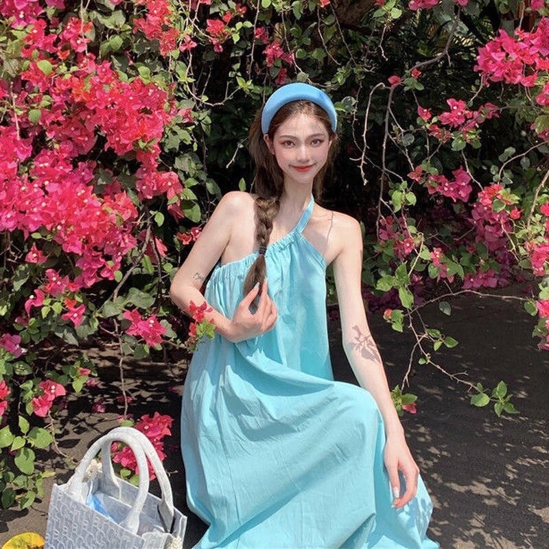 váy maxi lệch vai xanh du lịch biển siêu đẹp-Hàng quảng châu loại 1-đầm maxi đi biển-váy đi du lịch hot nhất | BigBuy360 - bigbuy360.vn