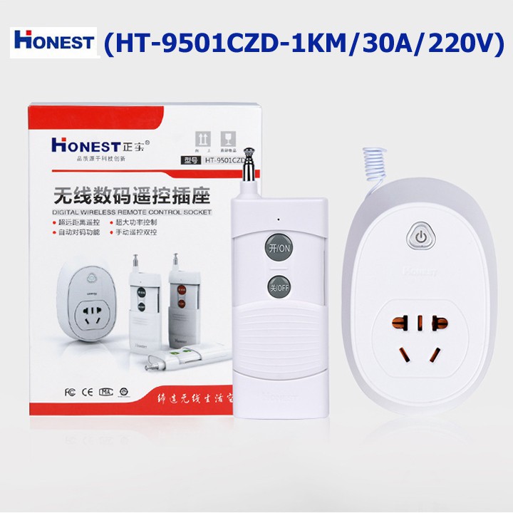 Ổ Cắm Điều Khiển Từ Xa Công Suất Lớn Honest HT-9501 mẫu mới 220v 30A 1000m