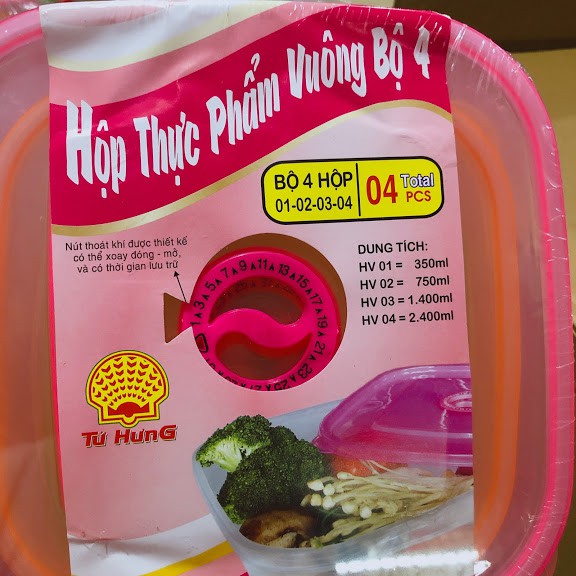 bộ 4 hộp nhựa đựng thực phẩm đủ size tứ hưng