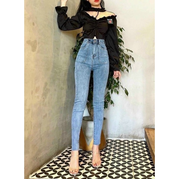 Quần jean ôm túi vuông chất jean co dãn