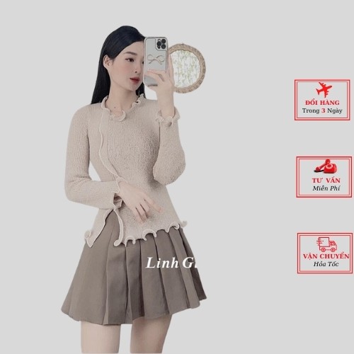 Áo len tăm nữ viền bèo ulzzang Hàn Quốc thu đông