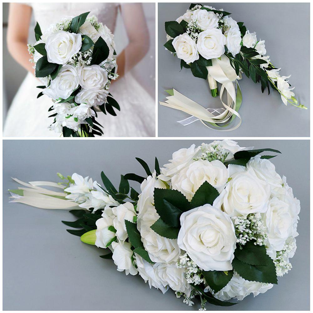 Bó Hoa Nhân Tạo Màu Trắng Làm Bằng Tay Cho Đám Cưới
