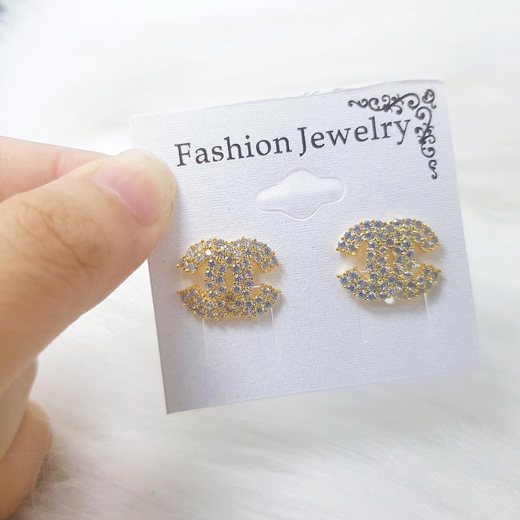 Bông Tai Nữ Chữ X Đính Đá Viền, Khuyên Tai Dạng Nút Gài Cao Cấp Berry Jewelry B30VHT7