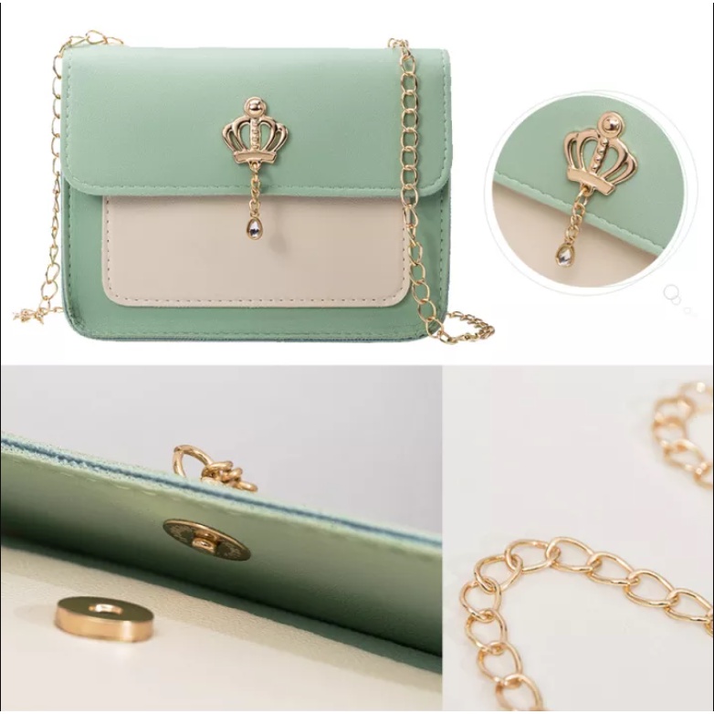 Túi xách nữ, túi xách đeo chéo dây xích khoá vương miện túi hộp 1 ngăn trẻ trung nhẹ nhàng