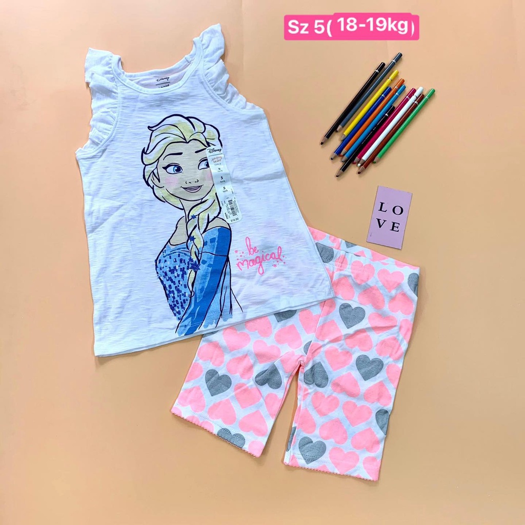 Đồ bộ cho bé gái vải cotton mềm mát hè 2022 - Áo sát nách dáng chữ A và quần Legging - sz 1-5 tuổi (10-19kg)