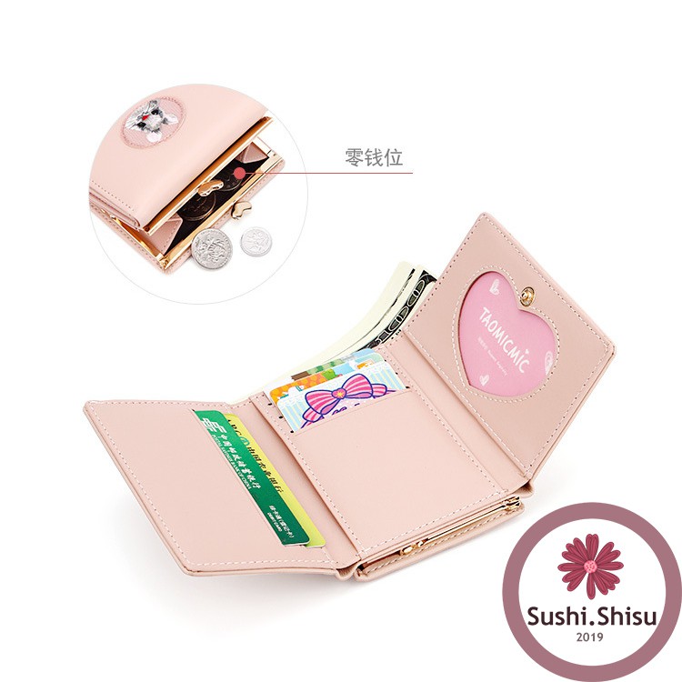 Ví nữ cầm tay mini, Ví nữ ngắn cầm tay chất liệu da PU Quảng Châu hoạ tiết dễ thương cho nữ SS1