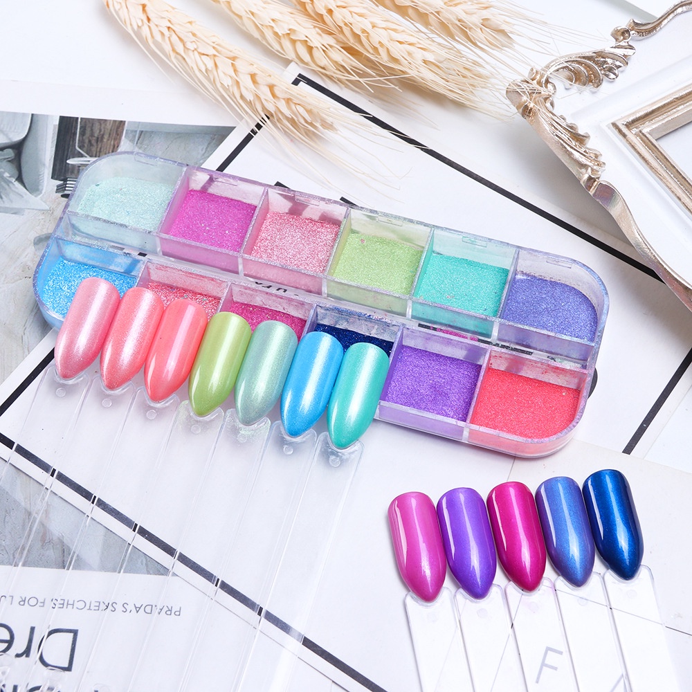 [Hàng mới về] Bột ánh gương 12 màu sắc xinh xắn trang trí móng tay