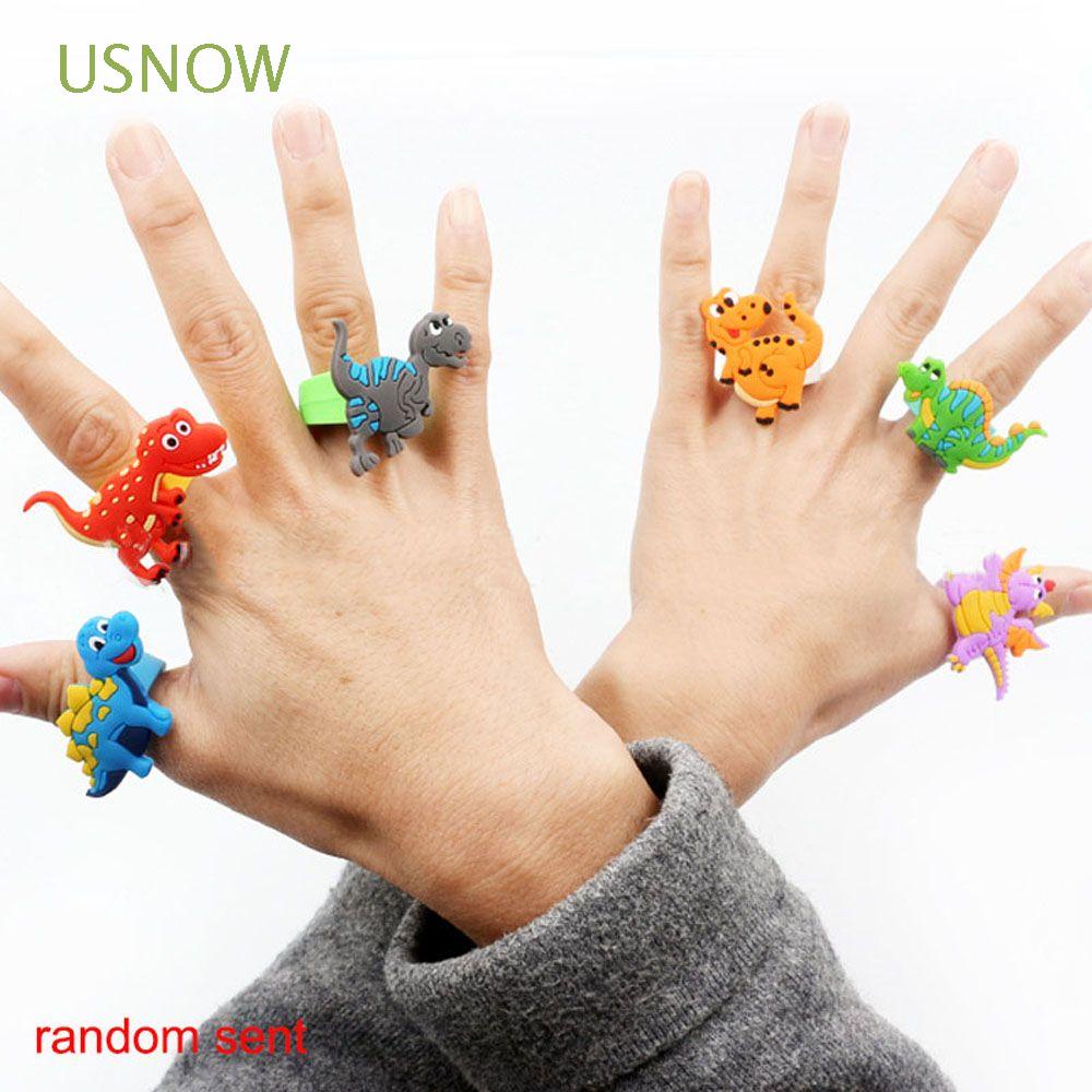 Bộ 6 Nhẫn Nhựa PVC Mềm Linh Hoạt Nhiều Màu Sắc Hình Khủng Long Cho Bé