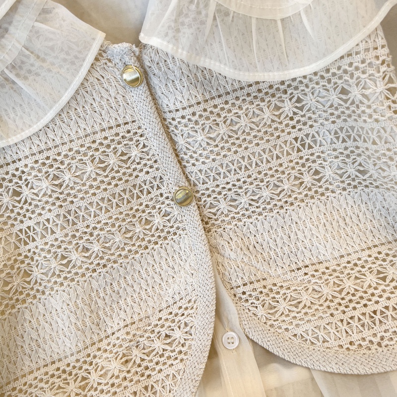 Áo Sơ Mi Giả Hai Lớp Cổ Bẻ Phối Ren Phong Cách Mới Dành Cho Nữ 54302