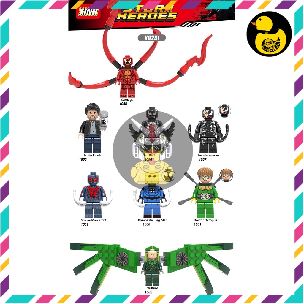X0231  Mô Hình Siêu Anh Hùng Đồ Chơi Lắp Ráp Venom Carnage Bombastic Bag Man Spider-Man Vulture Riot