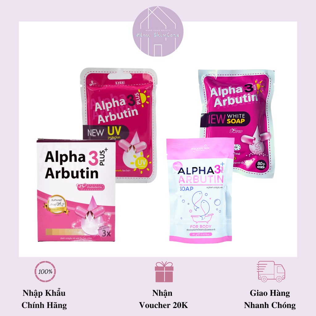 Alpha Arbutin - Viên Kích Trắng &amp; Xà Phòng Dưỡng Trắng Mịn Da