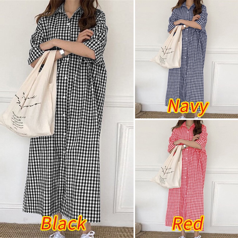 Đầm nữ ZANZEA dáng rộng và dài cổ bẻ họa tiết kẻ sọc có nút với tay lửng thiết kế thời trang